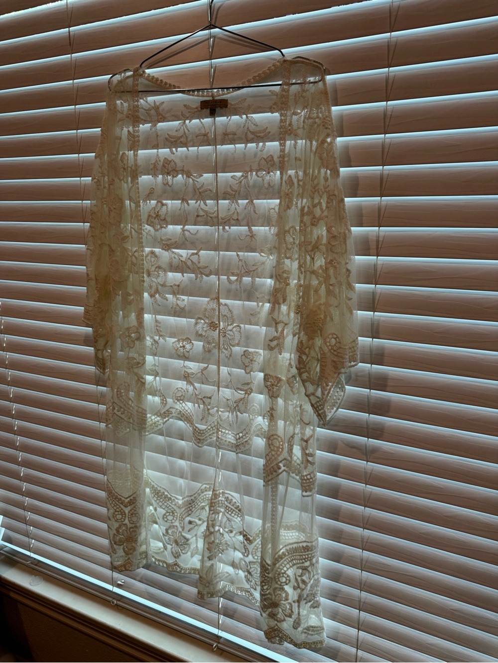 Sheer Mesh Kimono Embroidered White Cream One Size Festival Bohemian Festival